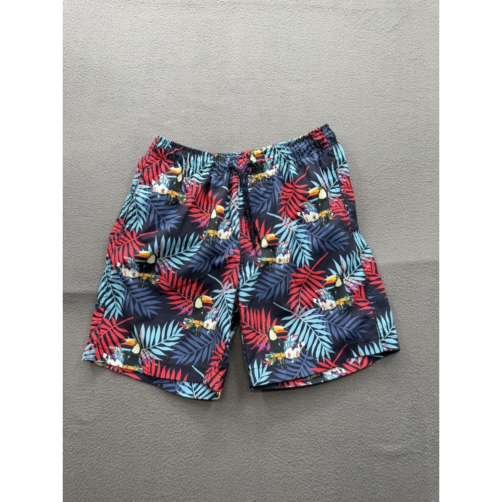 MUDO FTS64 Swim Shorts Mens Medium Multicolor Tropical Toucan Trunks Lined Beach